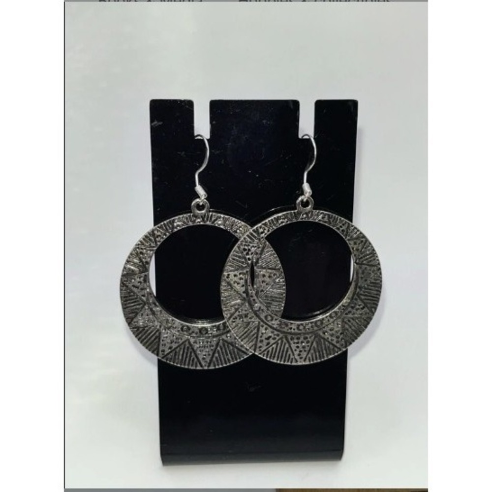 Boho dangle earrings silver plated delicate etching boho ethnic 925 silver wires